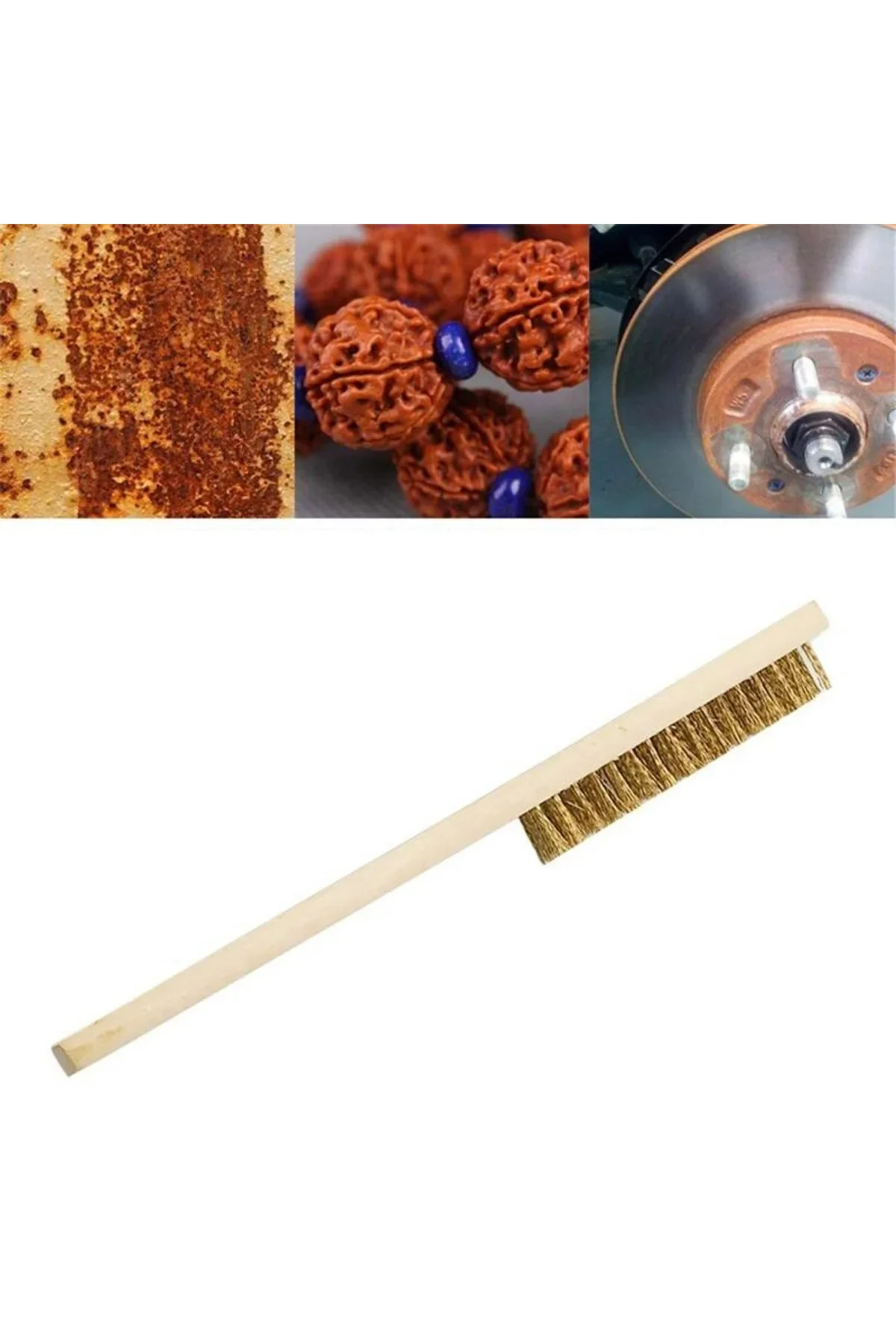 Metal Telli Fırça Ahşap Saplı Pas Kir Sökme Tezleme Fırçası