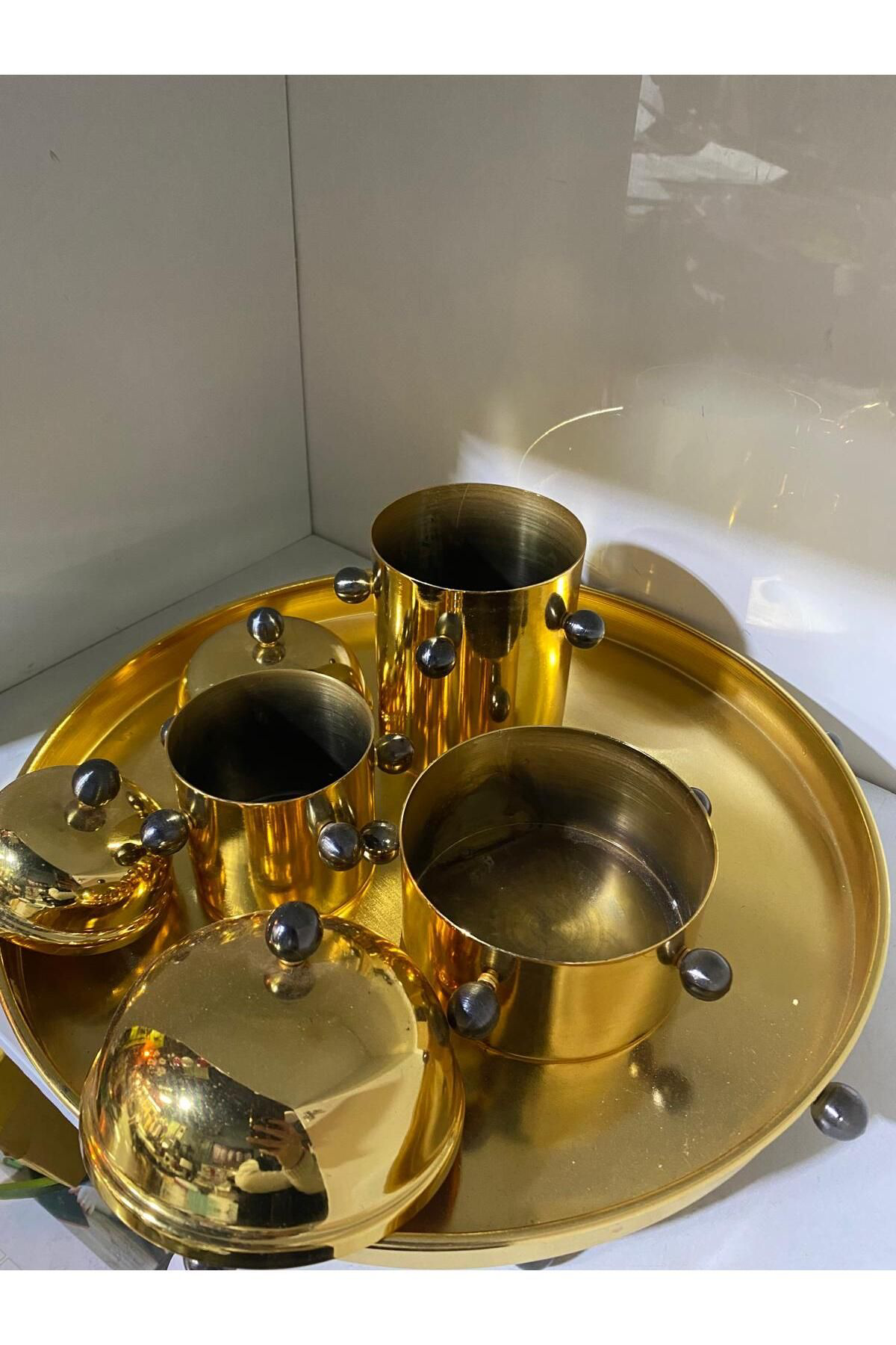 Elif Aksesuar Metal Tepsili Benekli Kutu Seti