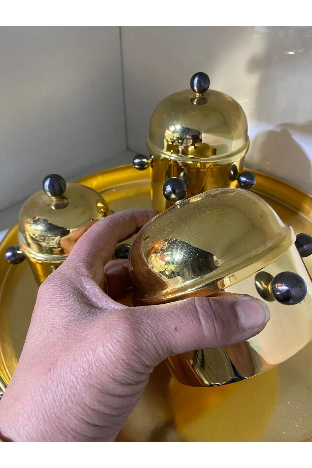 Elif Aksesuar Metal Tepsili Benekli Kutu Seti