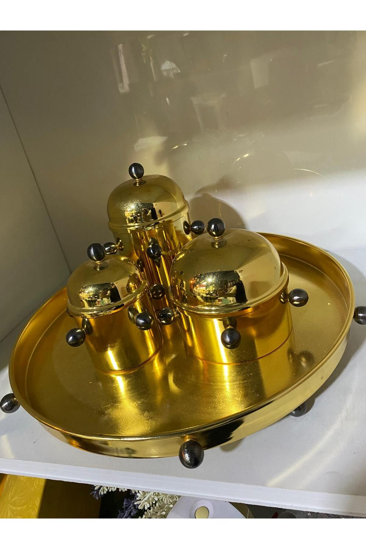 Elif Aksesuar Metal Tepsili Benekli Kutu Seti