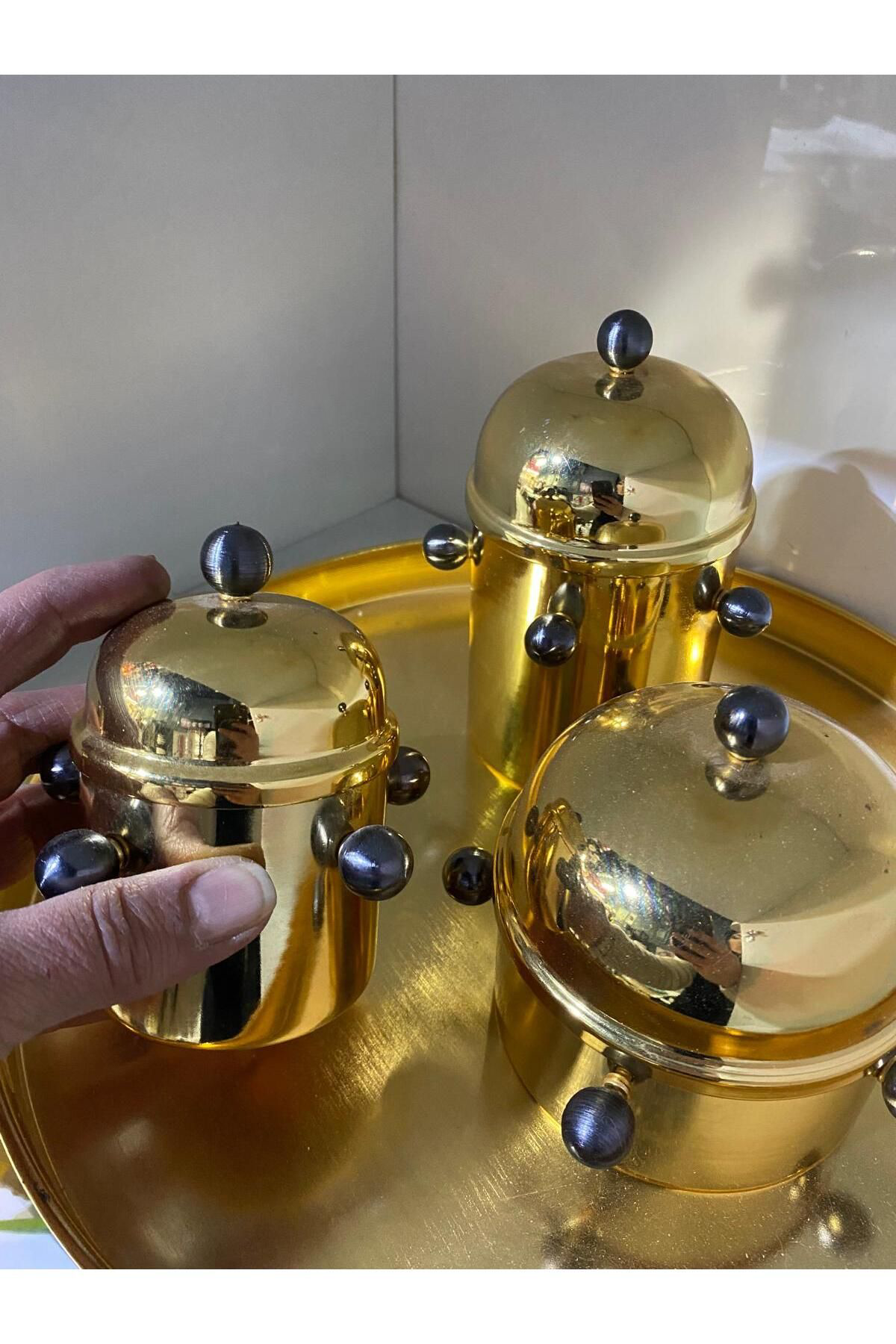 Elif Aksesuar Metal Tepsili Benekli Kutu Seti