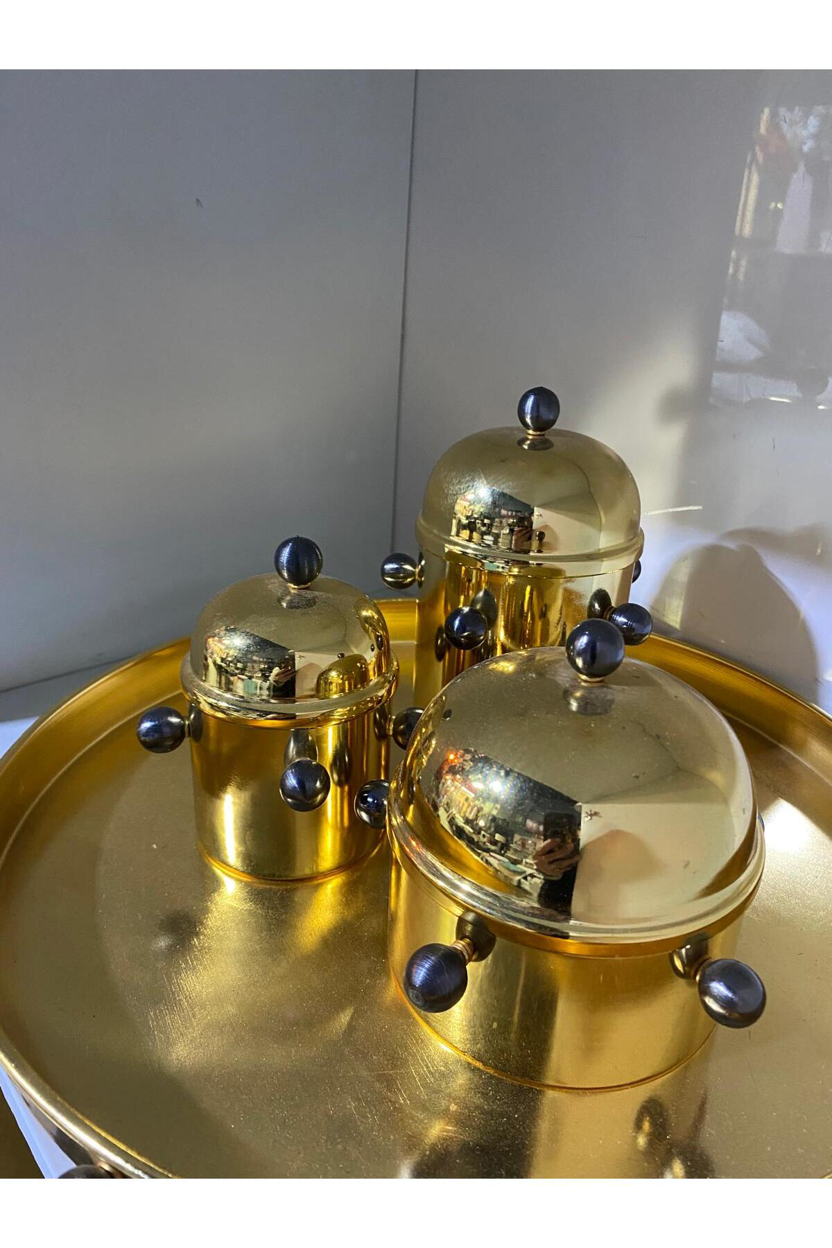 Elif Aksesuar Metal Tepsili Benekli Kutu Seti