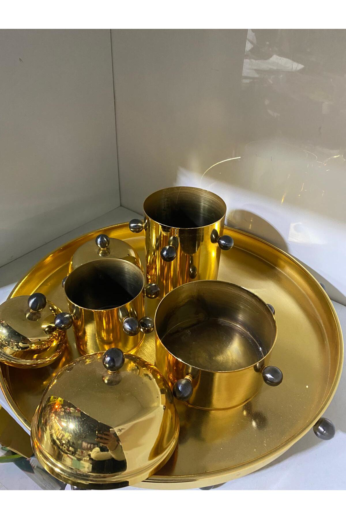 Elif Aksesuar Metal Tepsili Benekli Kutu Seti