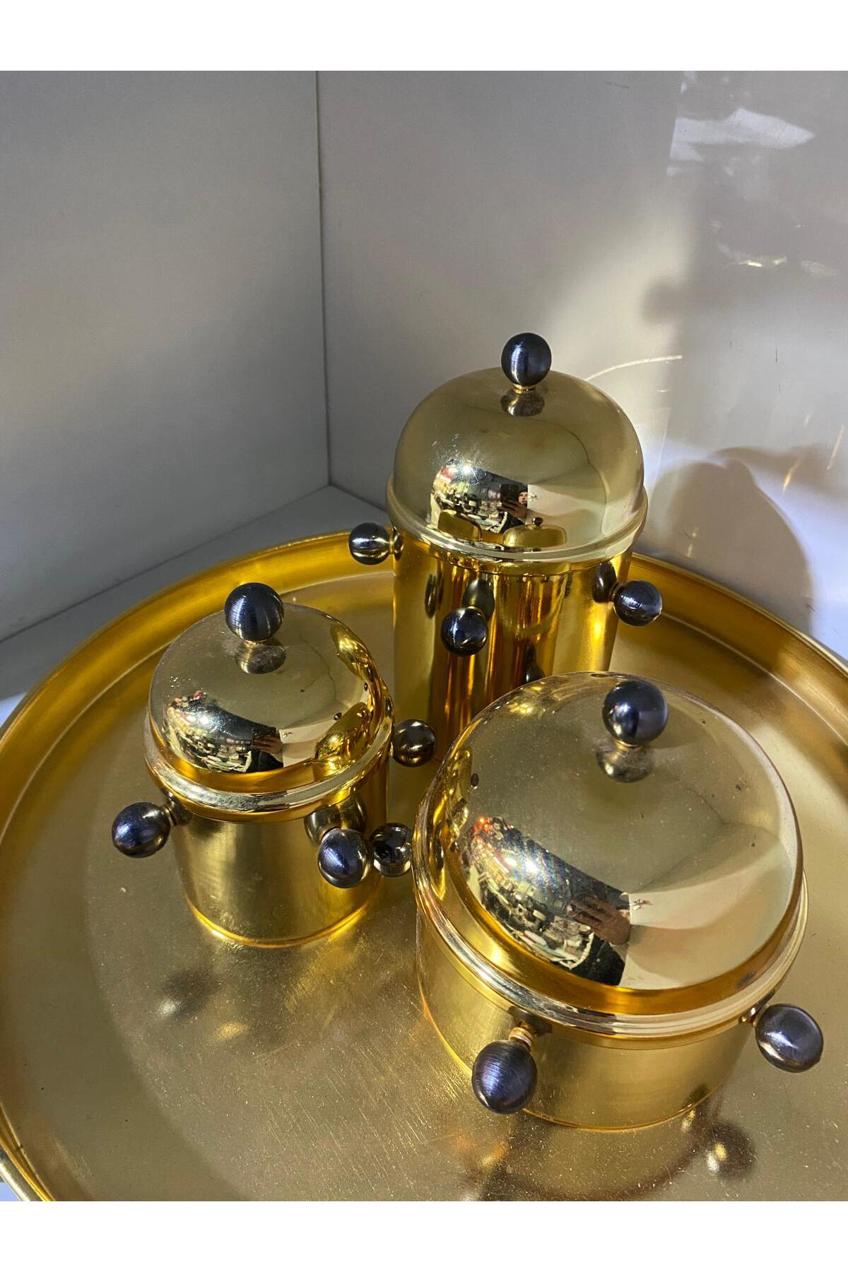 Elif Aksesuar Metal Tepsili Benekli Kutu Seti