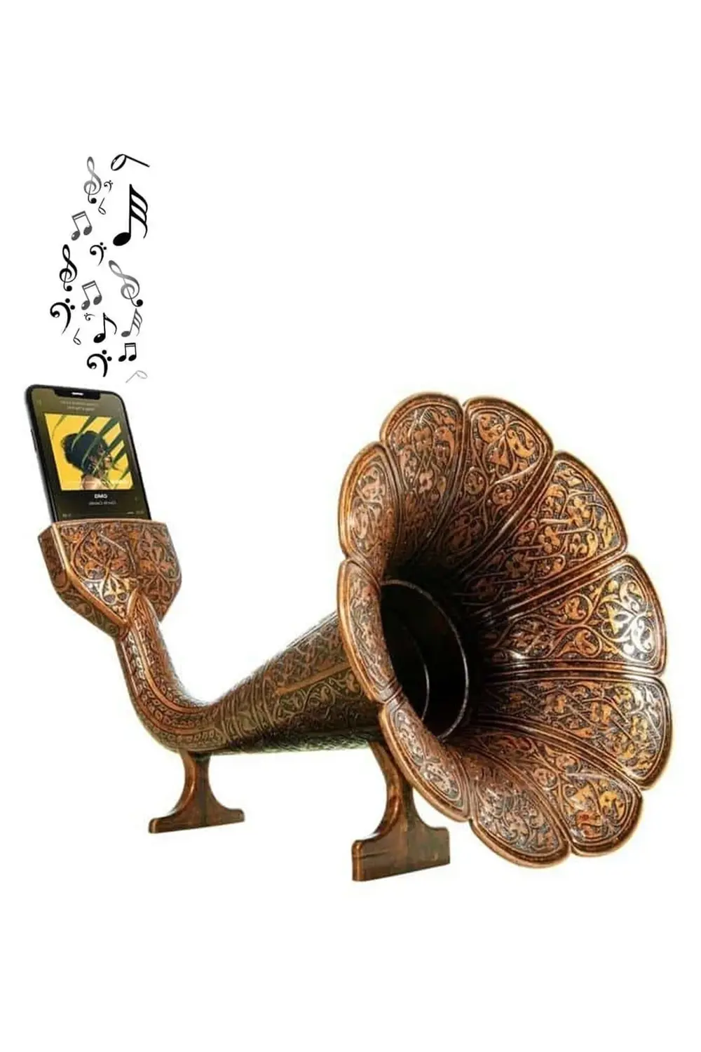 Metal Zamak Döküm Dekoratif Eskitme Antik Bakır Renk Gramafoni Ce