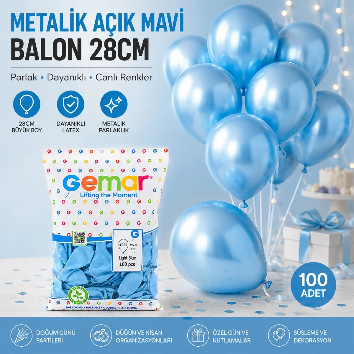 Metalik - Açık Mavi Balon 11 Inc - 28cm - 100pcs Bx40 Fiyatı, Yorumları ve Özellikleri