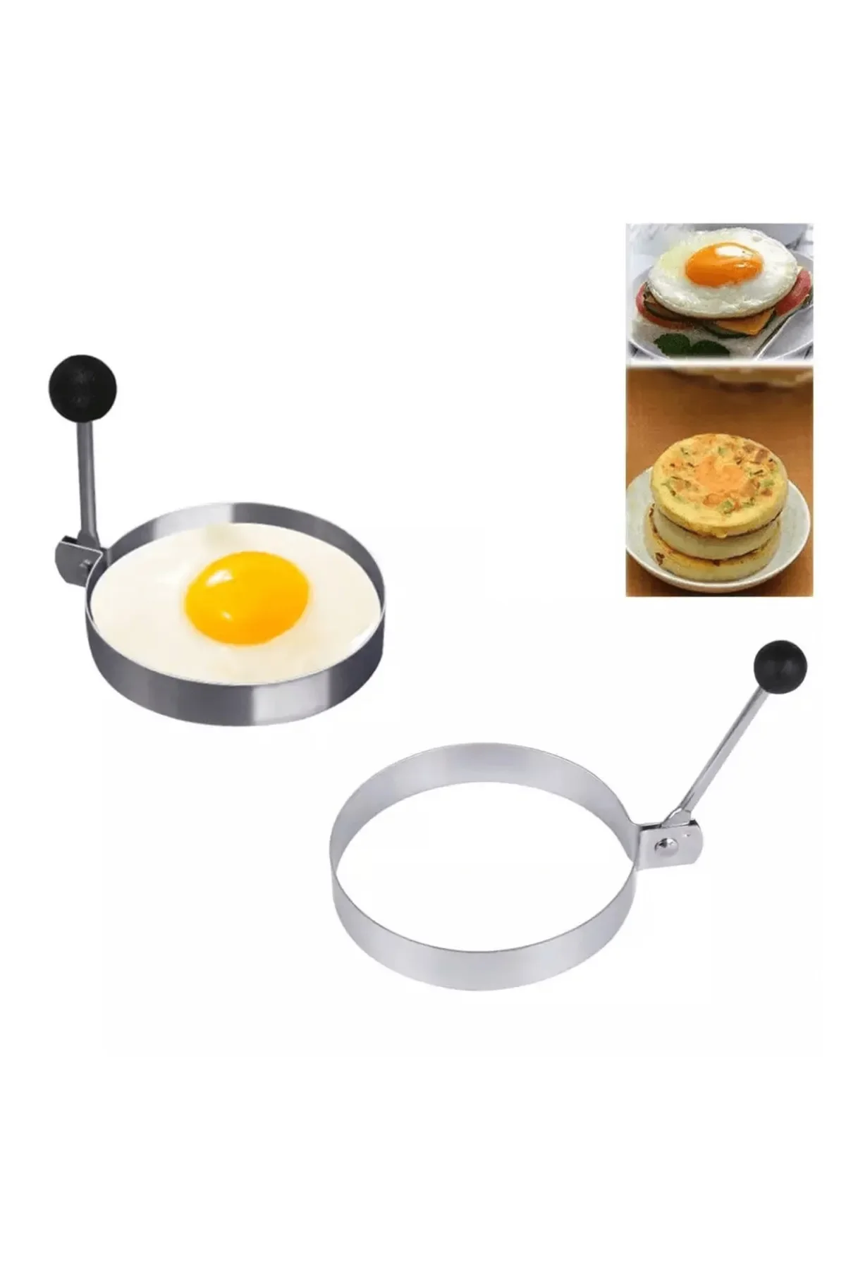 Metalik Daire Şeklinde Metal Omlet Yumurta Ve Krep Kalıpları Metalik Daire Şeklinde Metal Omlet Yumurta Ve Krep Kalıpları
