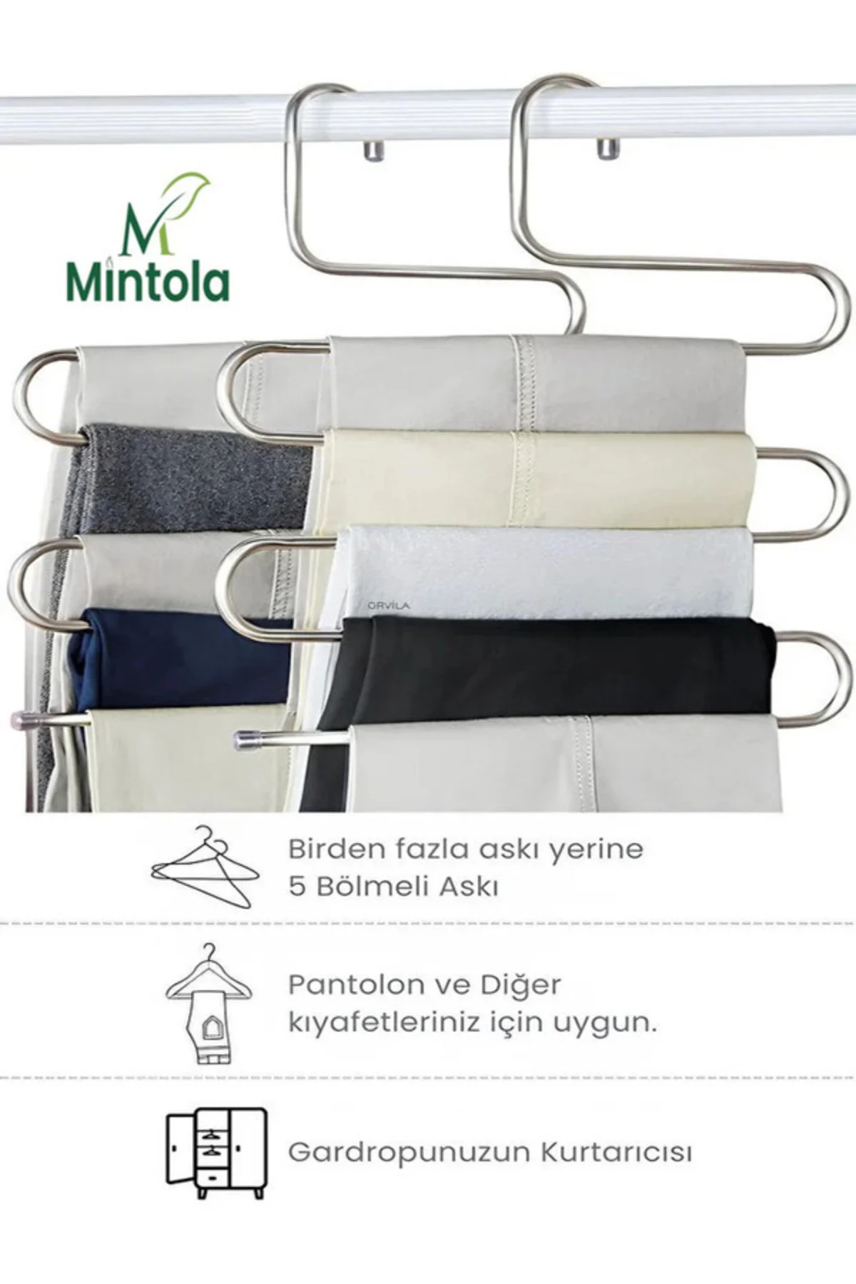 Metalik Dolap Içi Akıllı Krom Askı Pantolon Askısı 5 Katlı