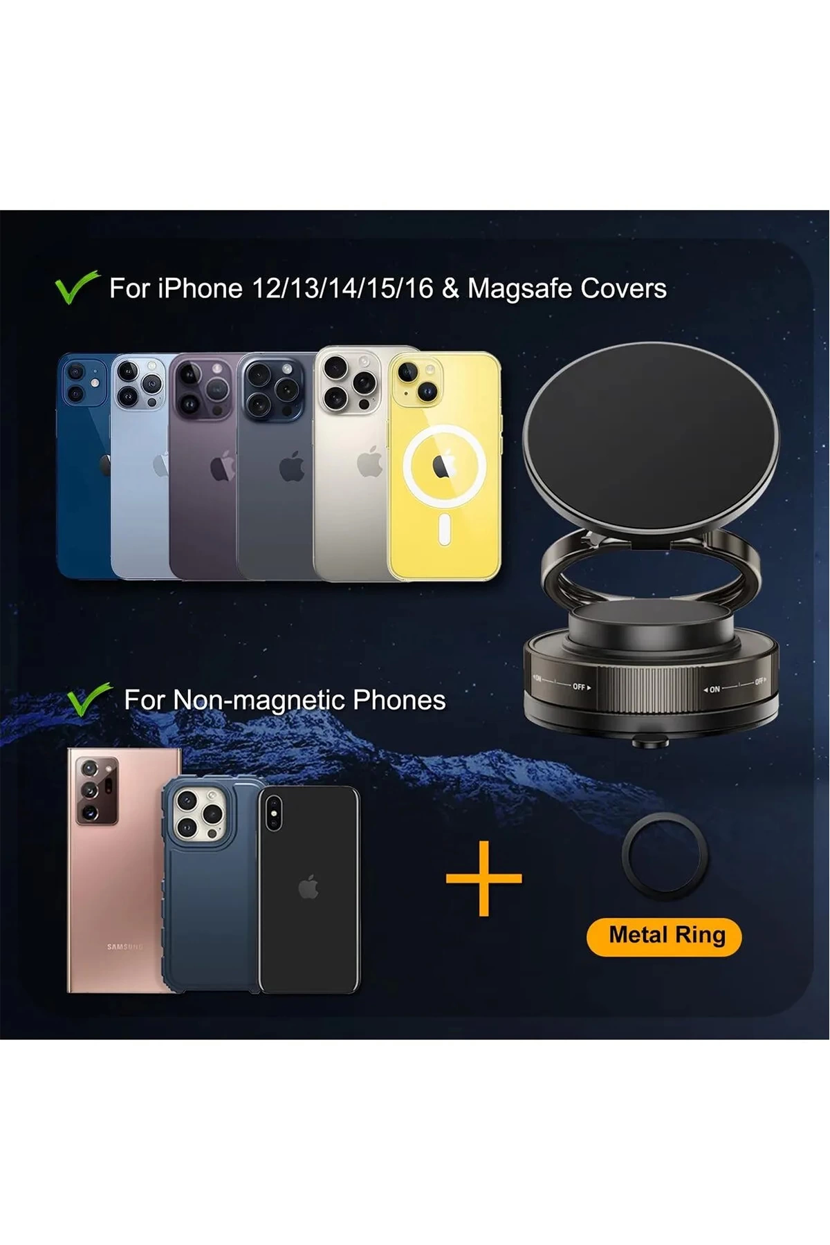 Just Cheap Store Metalik Magsafe Telefon Tutucu Tüm Yüzeylerle Uyumlu Vakumlu 360 