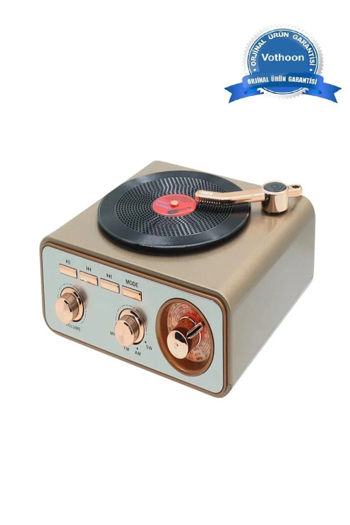 Metalik Nostaljik Tasarım Plak Çalar Görünümlü Radyolu Bluetooth 