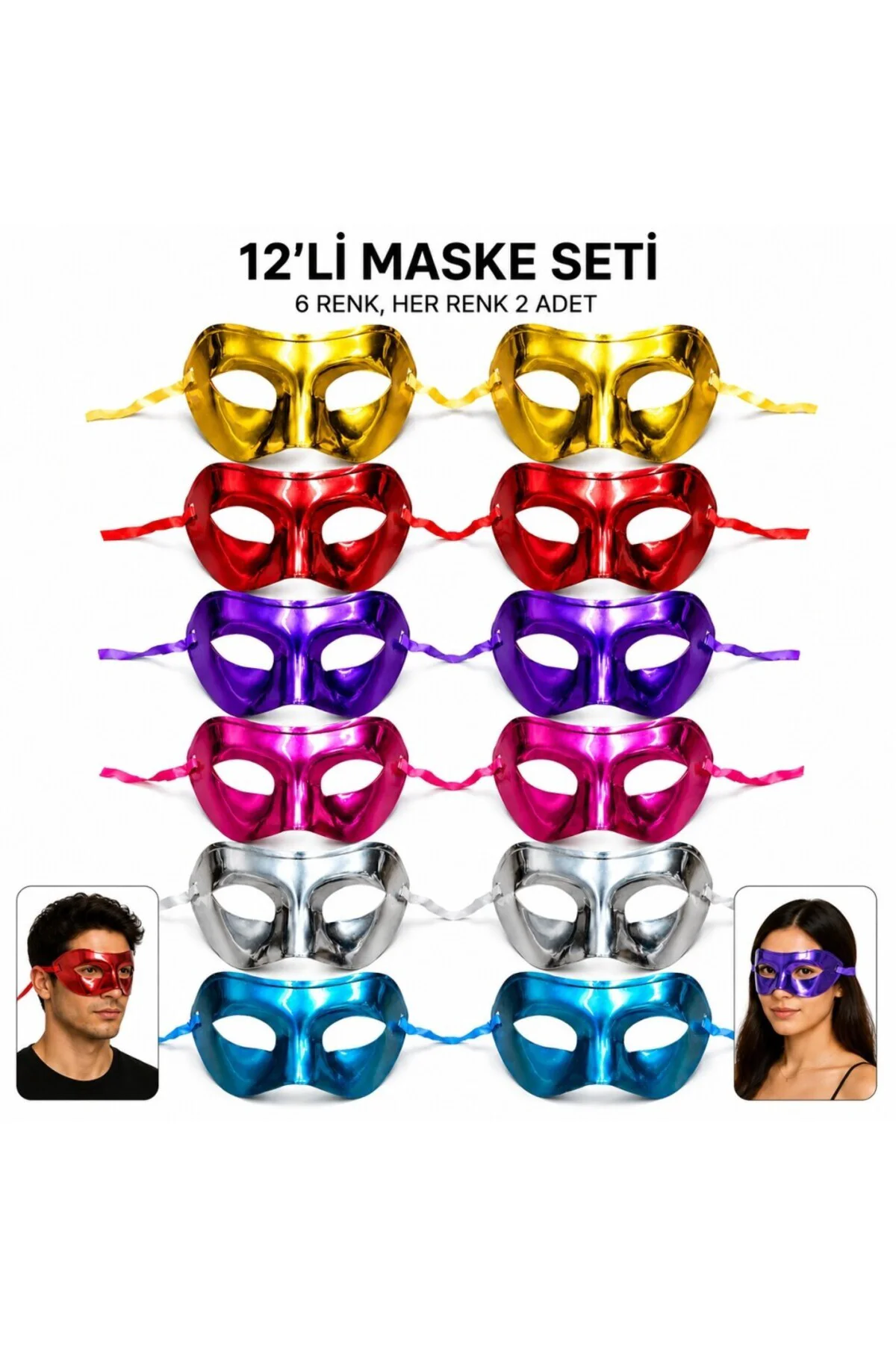 Metalik Venedik Toptan Parti Maskesi Seti – 6 Renk Karışık