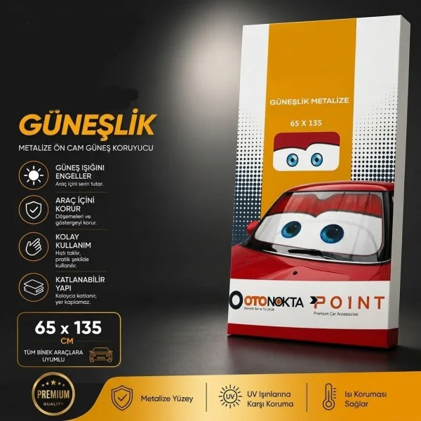 Metalize Ön Cam Güneşlik 65x135 - Araç İçi Isı Koruması & UV Engelleyici