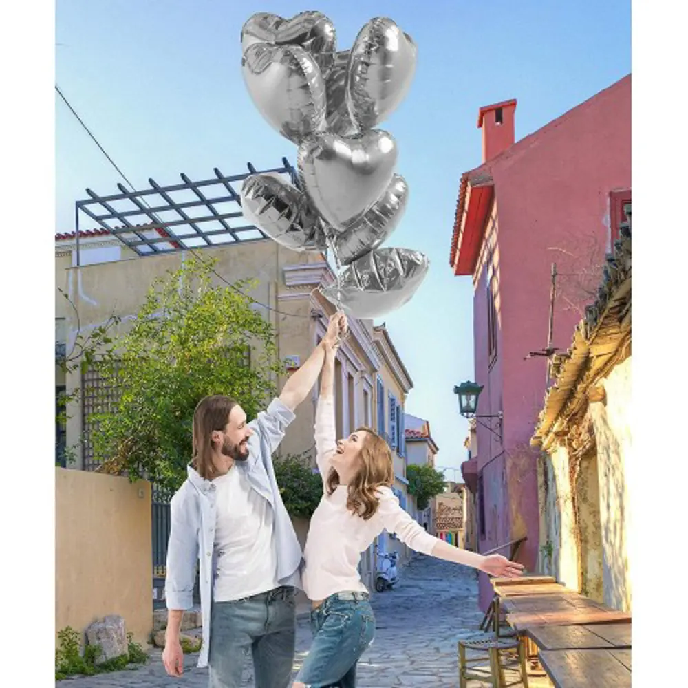 Metalize Parlak Gümüş Kalp Şekilli Uçan Balon Folyo 18 inç 45 cm 
