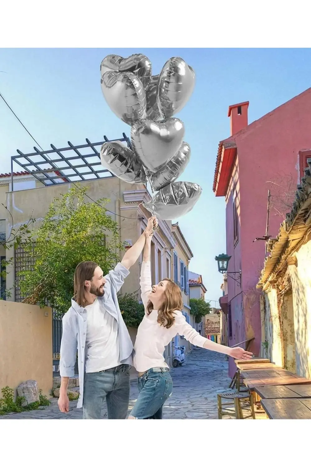 Metalize Parlak Gümüş Şekilli Kalp Uçan Balon Folyo 45 cm 10 Adet