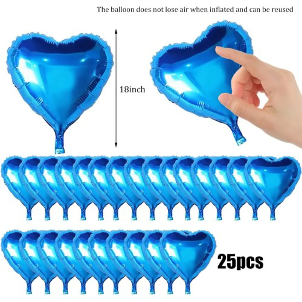Metalize Parlak Mavi Kalp Şekilli Uçan Balon Folyo 18 inç 45 cm 2