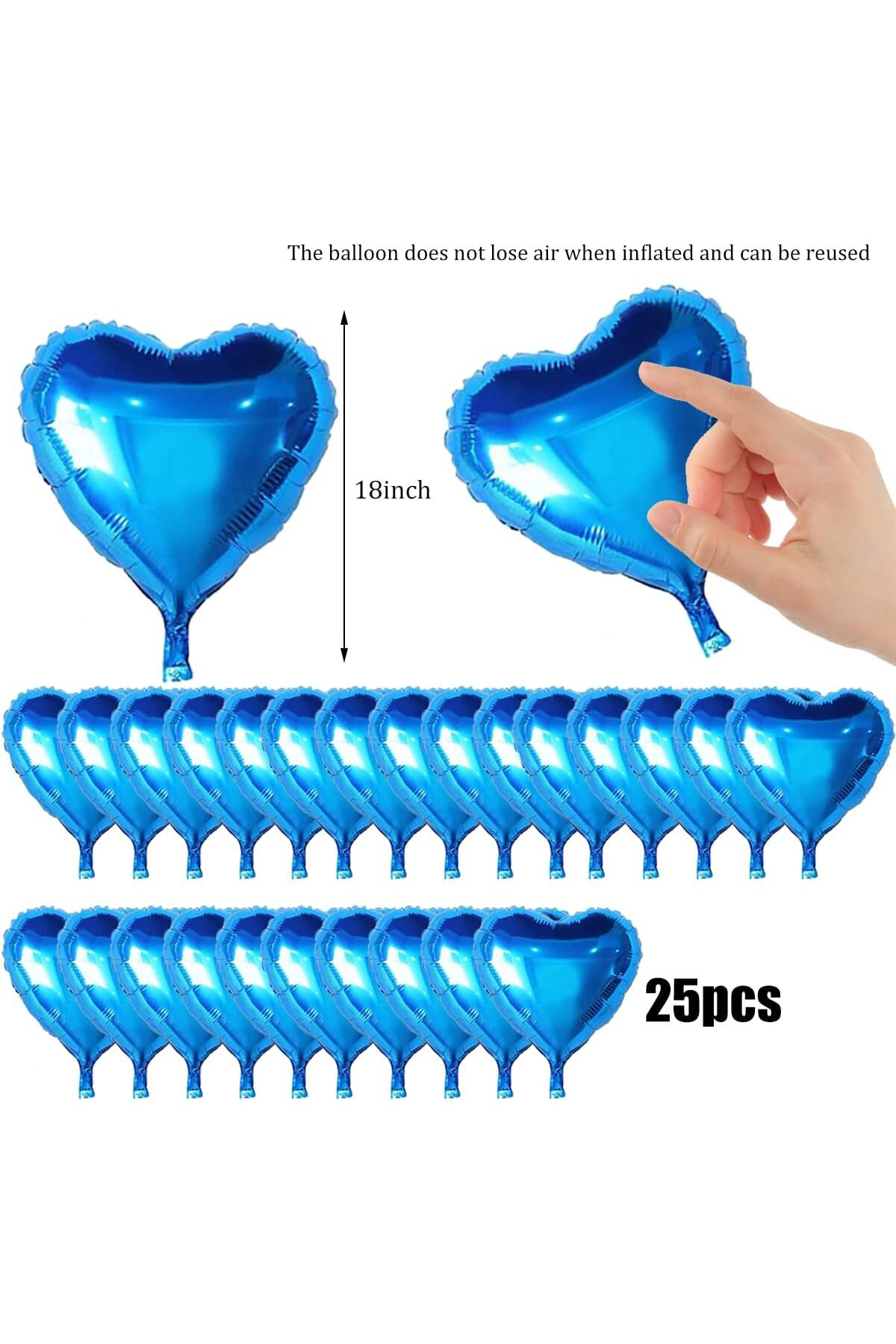 Metalize Parlak Mavi Kalp Şekilli Uçan Bn Folyo 18 Inç 45 Cm 25 A