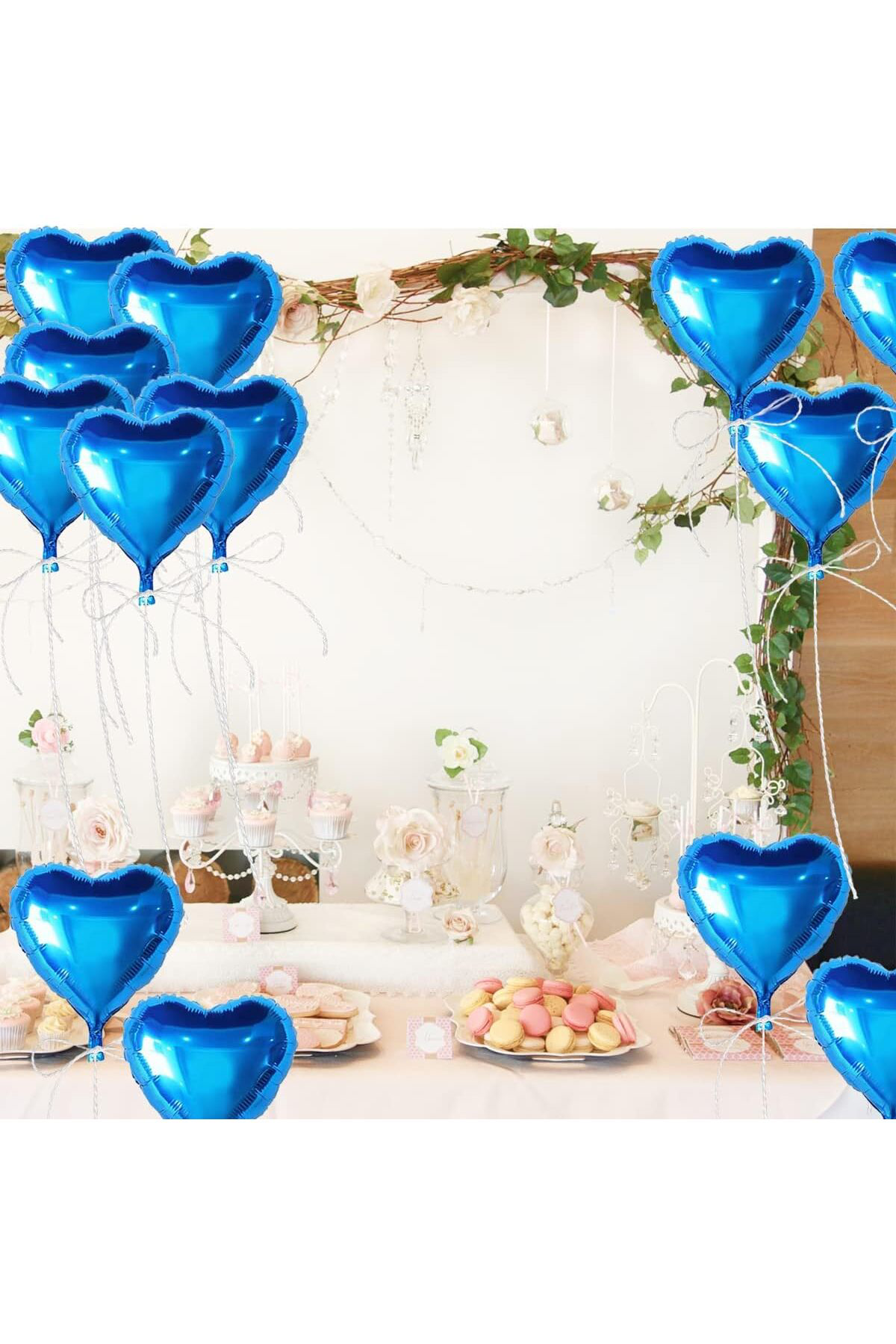 Metalize Parlak Mavi Kalp Şekilli Uçan Bn Folyo 18 Inç 45 Cm 25 A
