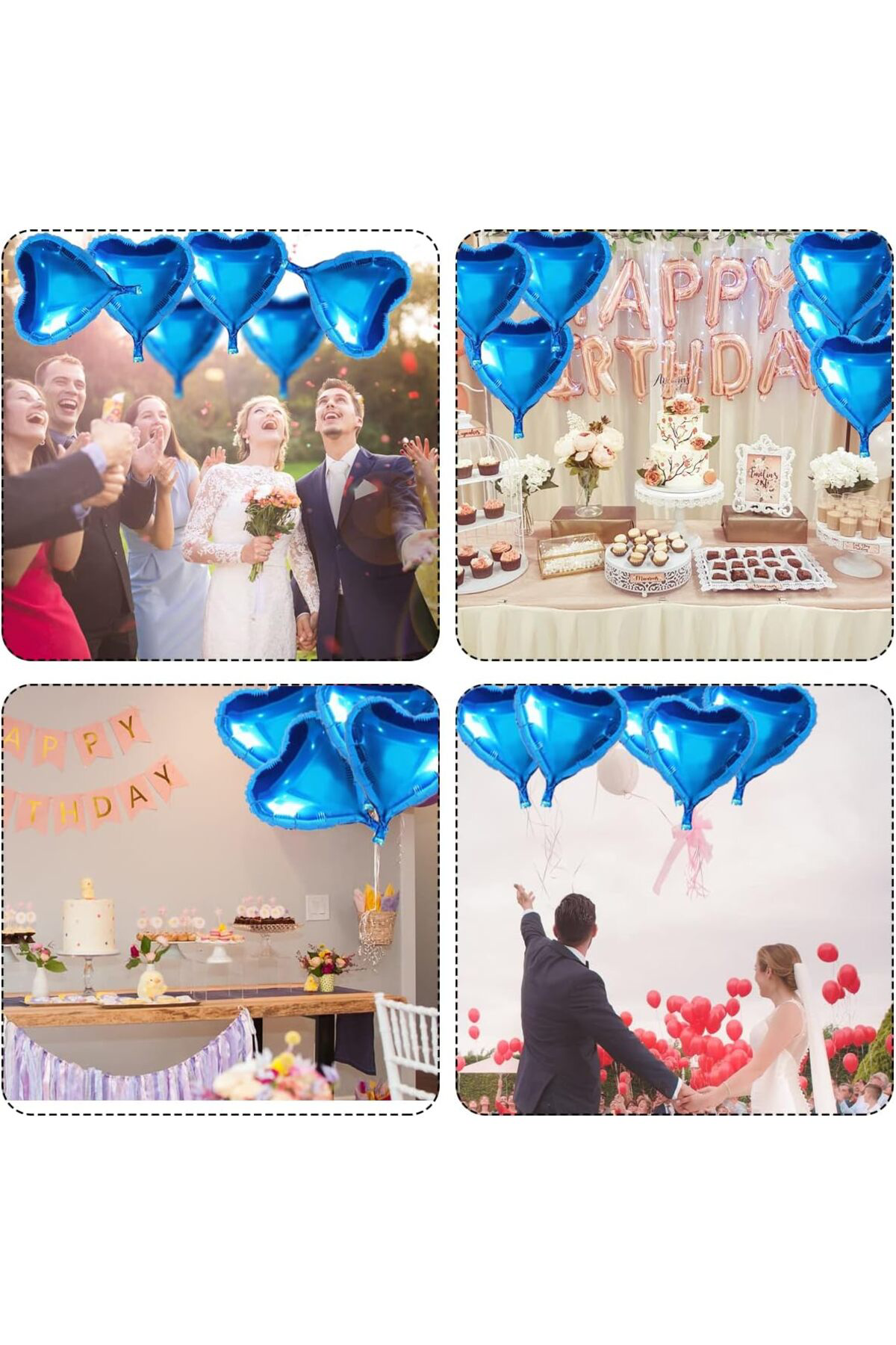 Metalize Parlak Mavi Kalp Şekilli Uçan Bn Folyo 18 Inç 45 Cm 25 A