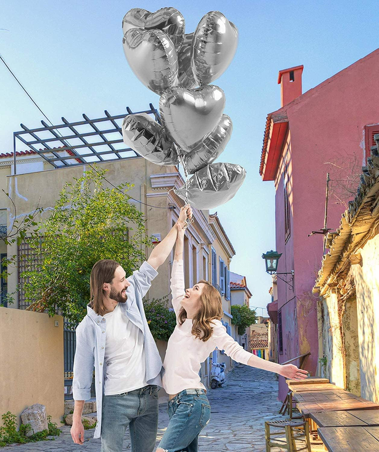 Metalize Parlak Gümüş Kalp Şekilli Uçan Balon Folyo 18 inç 45 cm 