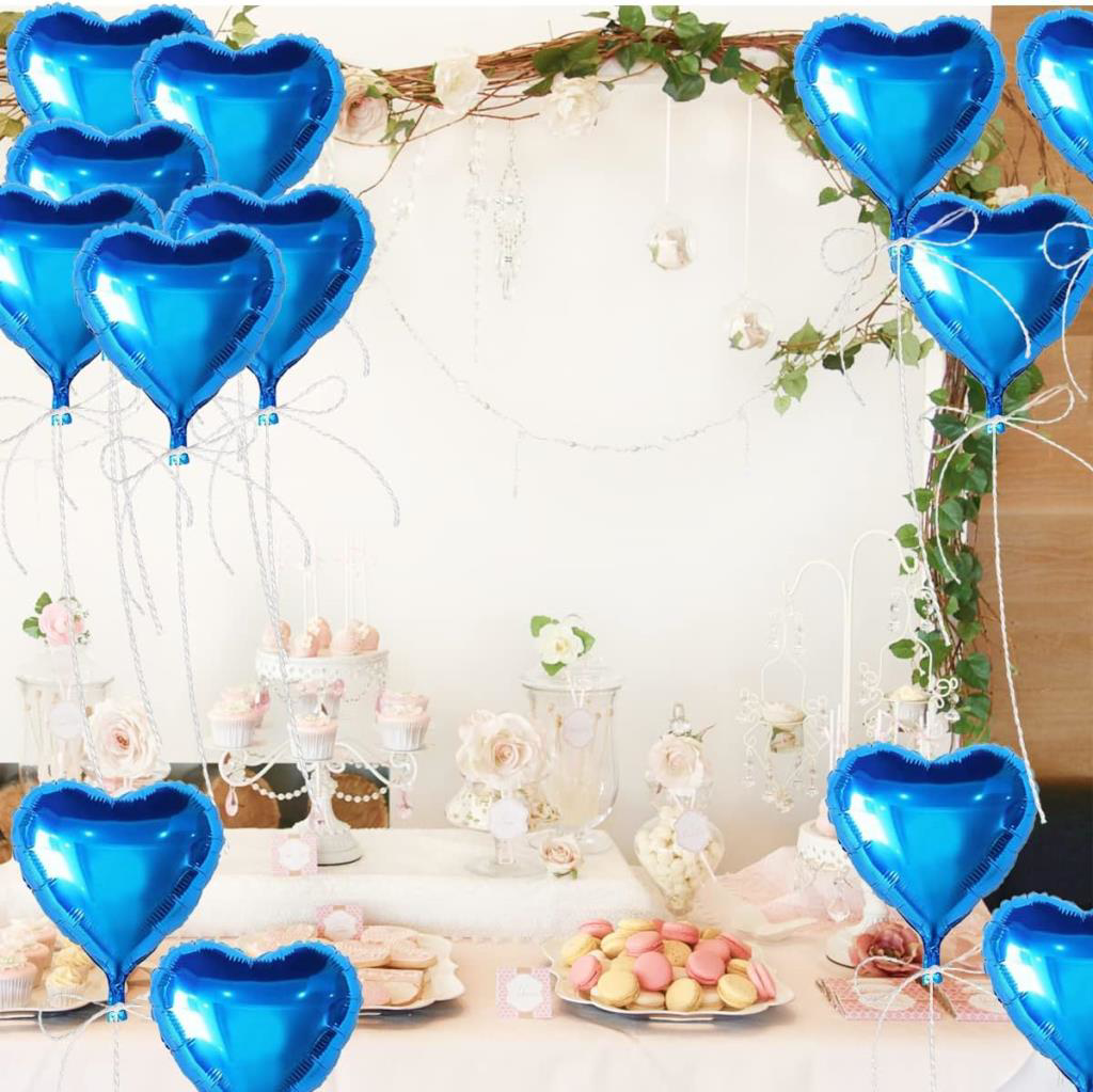 Metalize Parlak Mavi Kalp Şekilli Uçan Balon Folyo 18 inç 45 cm 2