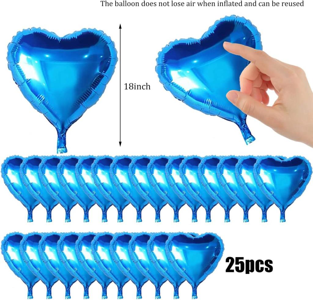 Metalize Parlak Mavi Kalp Şekilli Uçan Balon Folyo 18 inç 45 cm 2