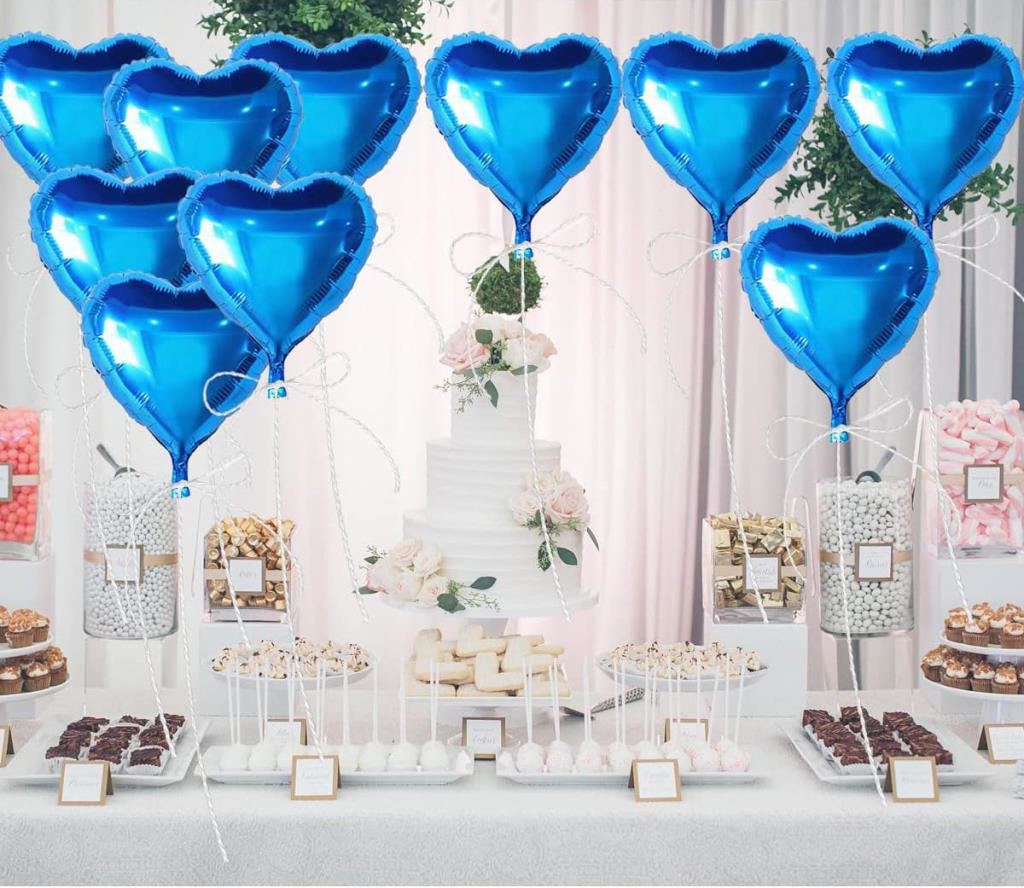 Metalize Parlak Mavi Kalp Şekilli Uçan Balon Folyo 18 inç 45 cm 2