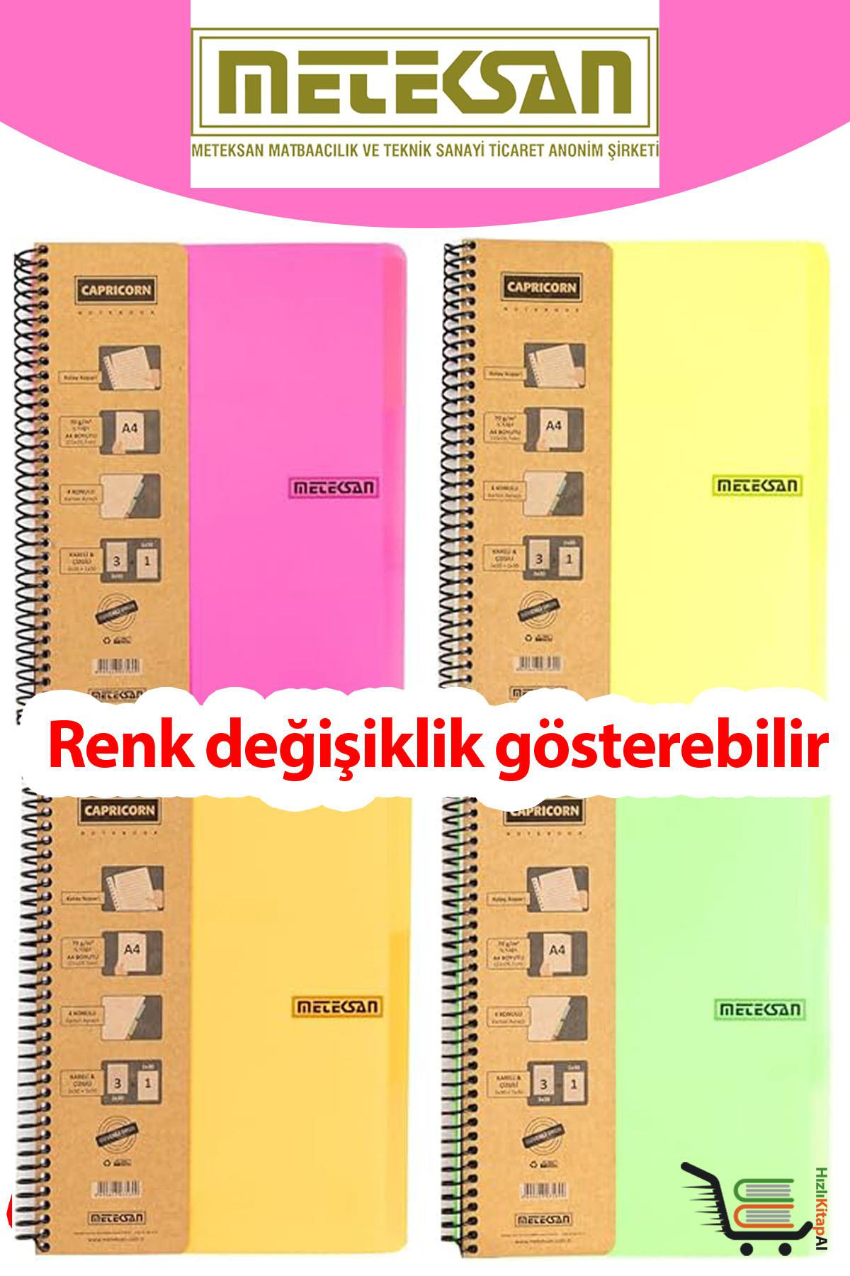 Meteksan Capricorn Neon A4 3+3 180 Yaprak PP Kapak