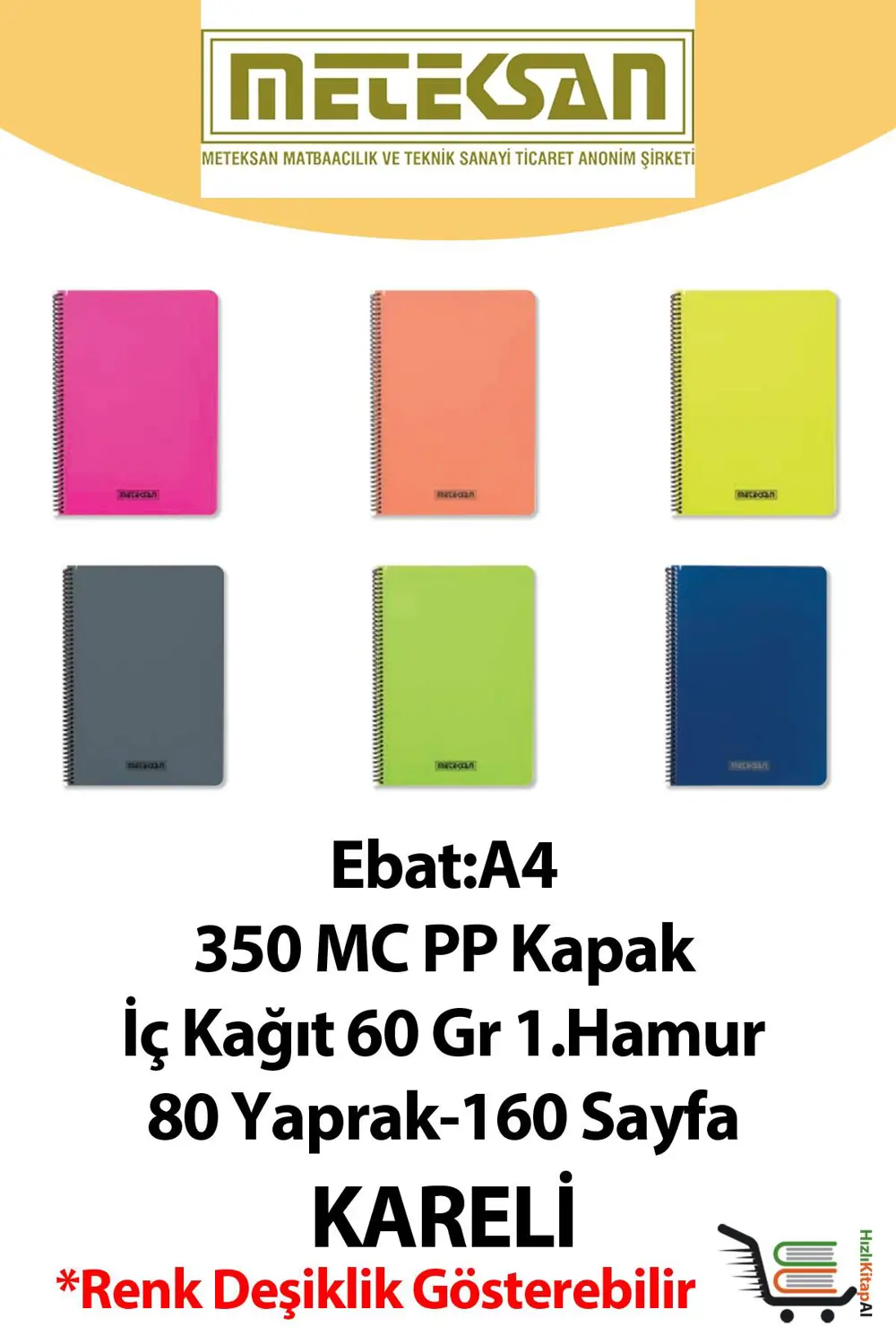 Meteksan Karina 80 Yaprak KARELİ PP Kapak Pastel Mix