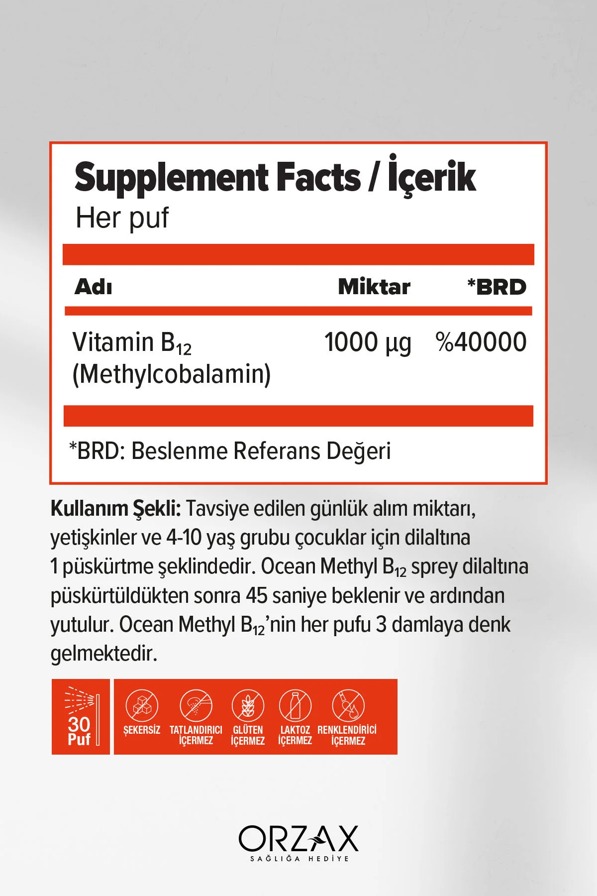 Methyl B12 Dilaltı Sprey - Vitamin B12 Takviye Edici Gıda - 1000 µg (Metilkobalamin) - 5 ml