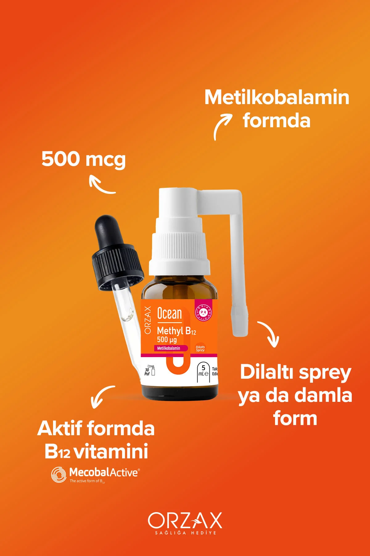 Methyl B12 Dilaltı Sprey - Vitamin B12 Takviye Edici Gıda - 500 µg (Metilkobalamin) - 5 ml