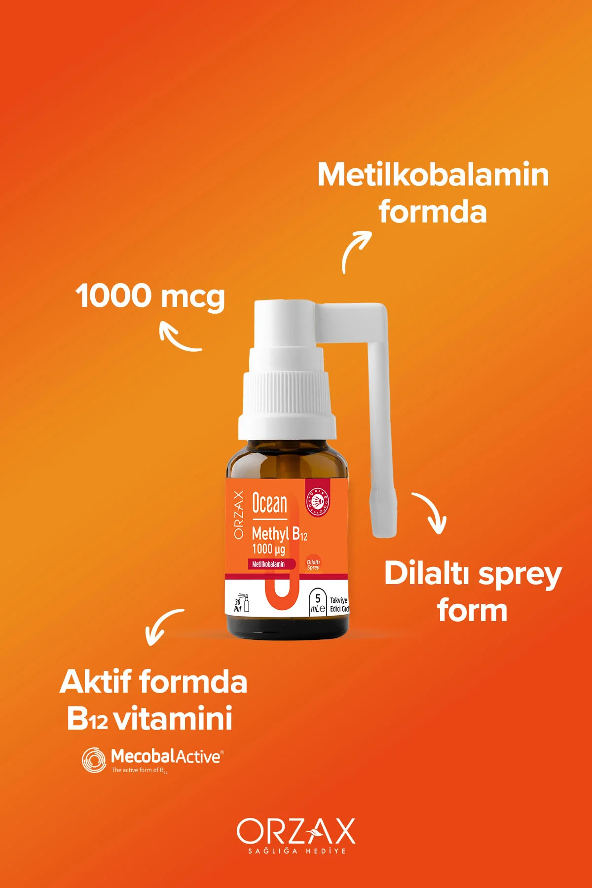 Methyl B12 Dilaltı Sprey - Vitamin B12 Takviye Edici Gıda - 1000 µg (Metilkobalamin) - 5 ml