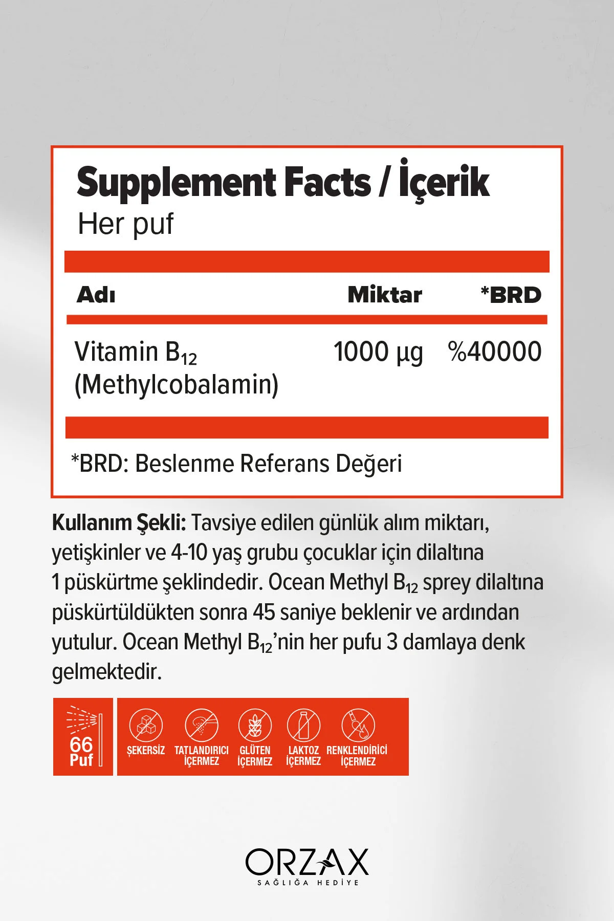 Methyl B12 Dilaltı Sprey - Vitamin B12 Takviye Edici Gıda - 1000 µg (Metilkobalamin) - 10 ml