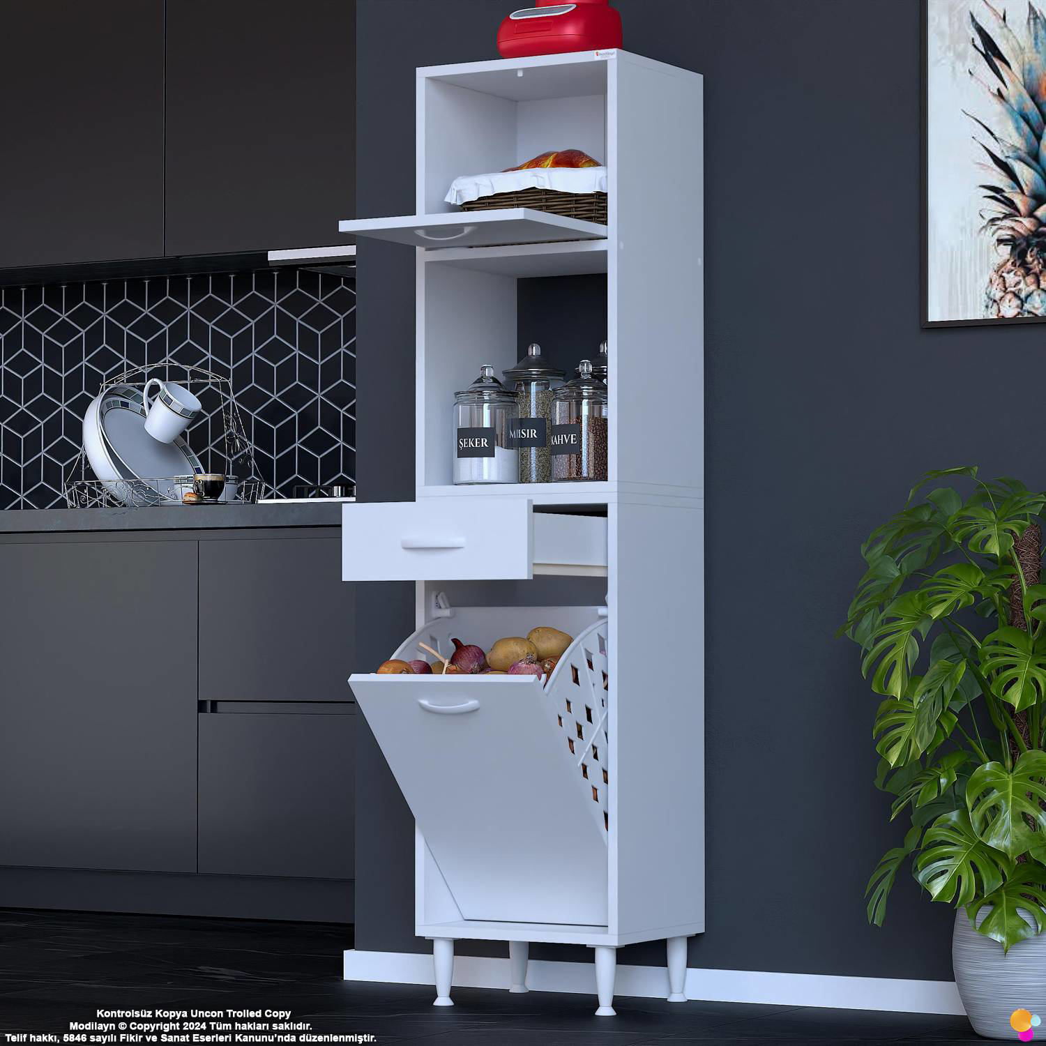 Meva 40 cm Sepetli Çok Amaçlı Beyaz Mutfak Kiler Banyo Dolabı 40x Meva 40 cm Sepetli Çok Amaçlı Beyaz Mutfak Kiler Banyo Dolabı 40x - Görsel 4