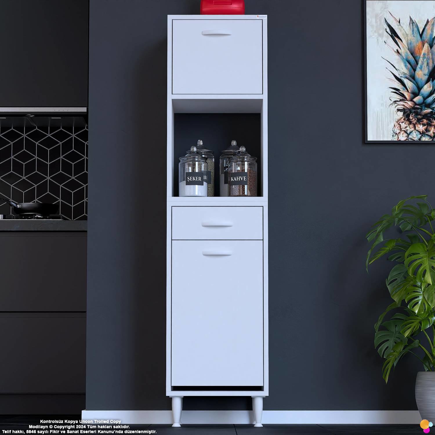 Meva 50 cm Sepetli Çok Amaçlı Beyaz Mutfak Kiler Banyo Dolabı 50x Meva 50 cm Sepetli Çok Amaçlı Beyaz Mutfak Kiler Banyo Dolabı 50x - Görsel 3