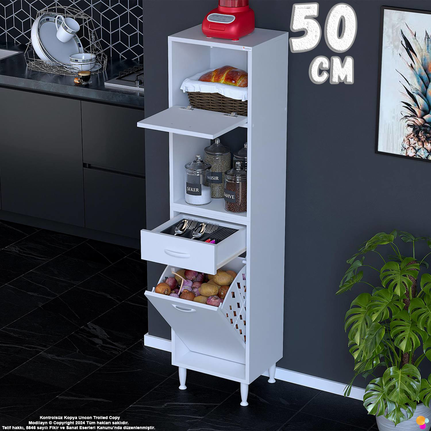 Meva 50 cm Sepetli Çok Amaçlı Beyaz Mutfak Kiler Banyo Dolabı 50x Meva 50 cm Sepetli Çok Amaçlı Beyaz Mutfak Kiler Banyo Dolabı 50x