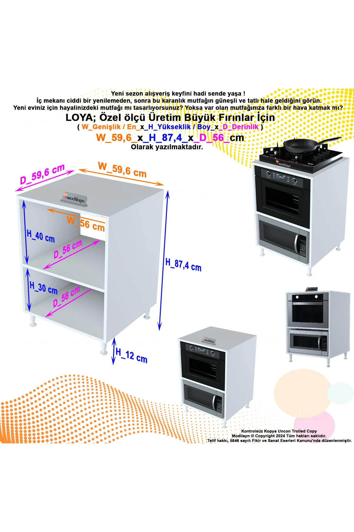 Meva 59,6 x 87,4 x 56 cm Set üstü Ocak Ve Ankastre Fırın Dolabı B