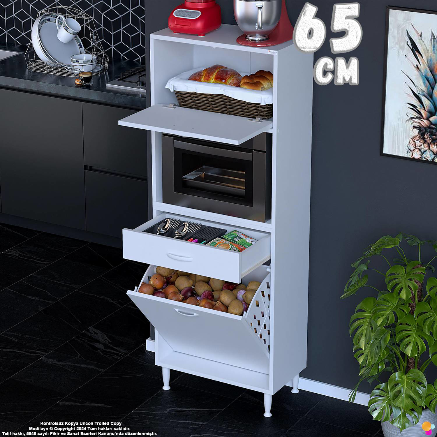 Meva 65 cm Çekmeceli Fırın Dolabı Sepetli Çok Amaçlı Mutfak Kiler Meva 65 cm Çekmeceli Fırın Dolabı Sepetli Çok Amaçlı Mutfak Kiler