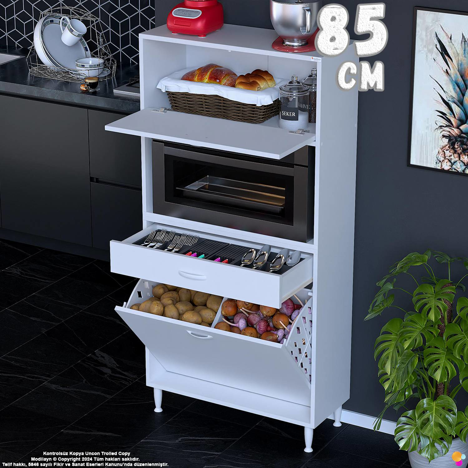 Meva 85 cm Çekmeceli Fırın Dolabı Sepetli Çok Amaçlı Mutfak Kiler Meva 85 cm Çekmeceli Fırın Dolabı Sepetli Çok Amaçlı Mutfak Kiler
