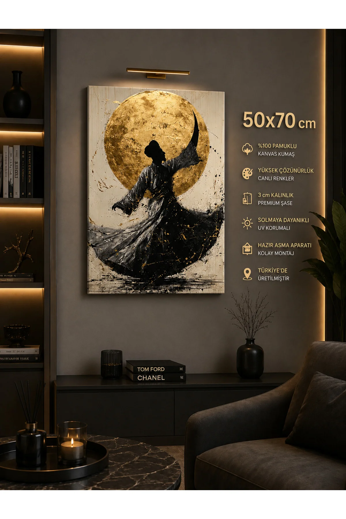 Mevlânâ Semazen Temalı Kanvas Tablo – Tasavvuf ve Maneviyatın Zarafeti | 50x70 cm Fiyatı, Yorumları ve Özellikleri