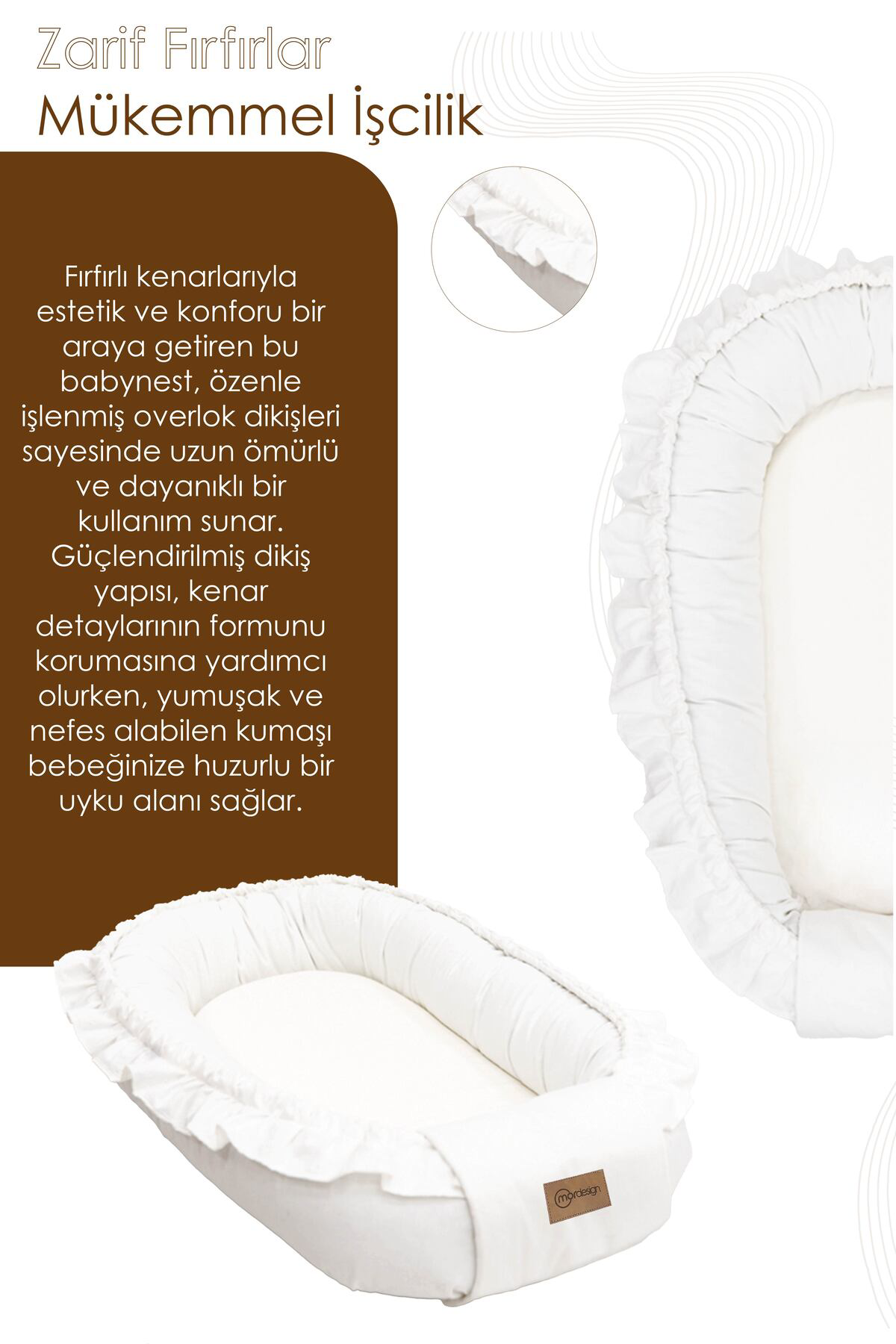 Mordesign Mevlüt Yatağı, 0-3 Ay Bebek Yatağı, %100 Pamuk Babynest, Anne Yan