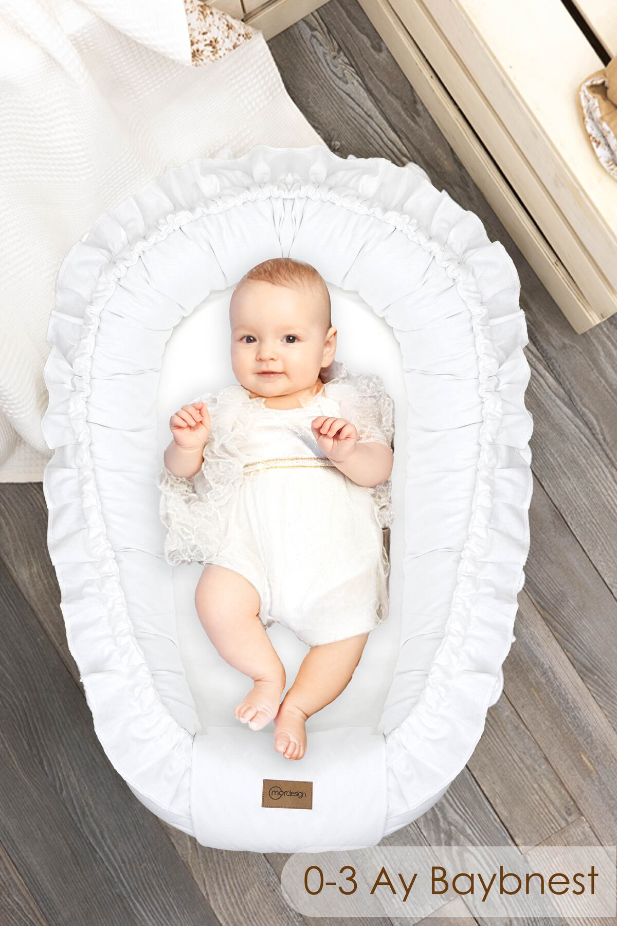 Mordesign Mevlüt Yatağı, 0-3 Ay Bebek Yatağı, %100 Pamuk Babynest, Anne Yan