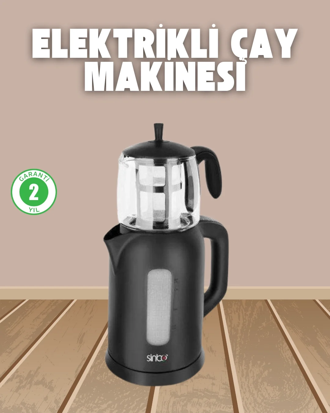 Mey İthalat® 0,9 L Cam Demlik ve 1,7 L Su Haznesi ile Çay Keyfi