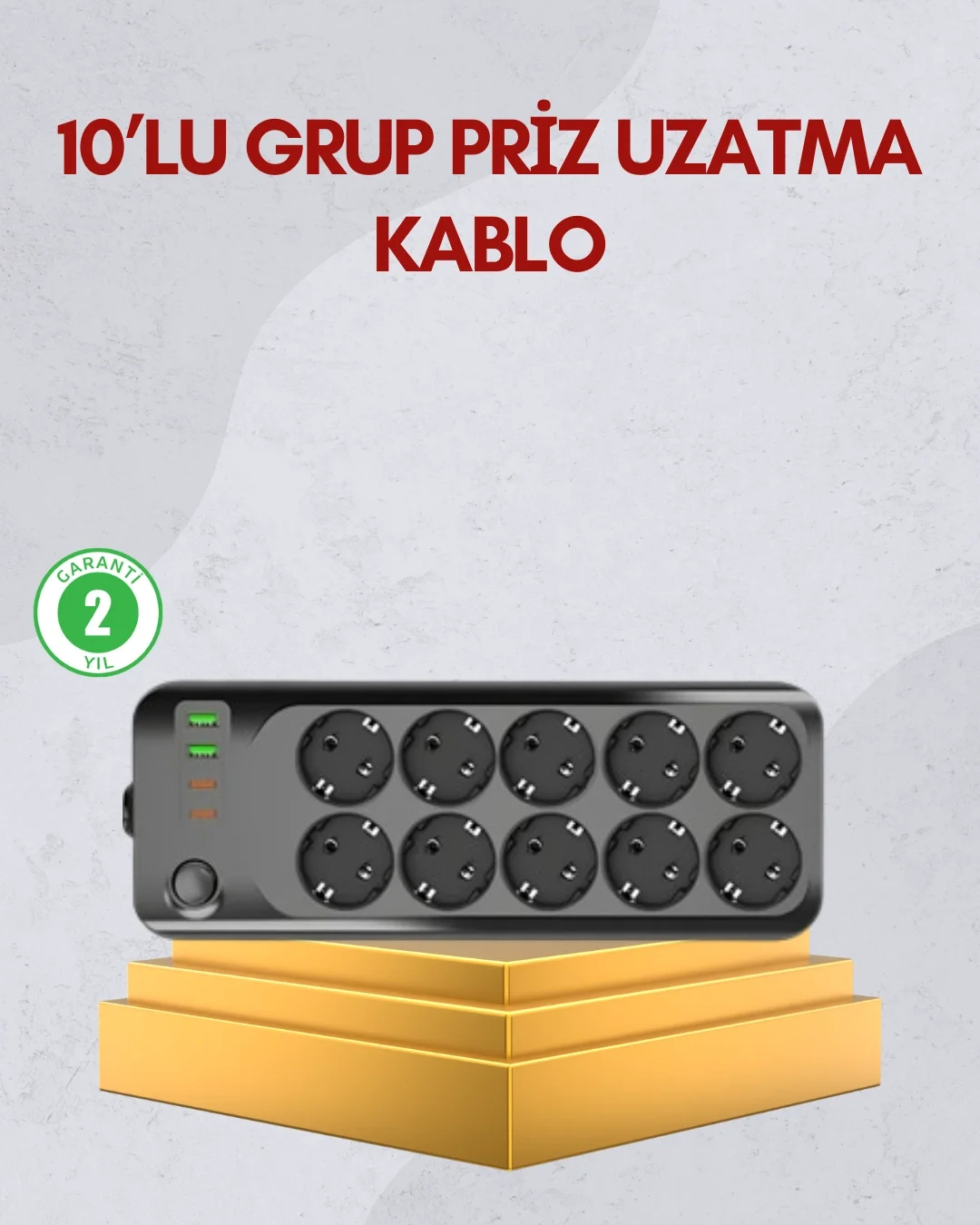 Mey İthalat® 10 Prizli Uzatma Kablosu Termal Koruma USB Type-C Hı