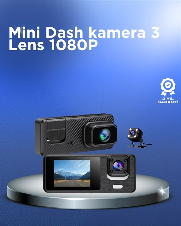 Mey İthalat® 1080P 3 Kameralı Araç DVR – Döngü Kayıt ve Geri Görü