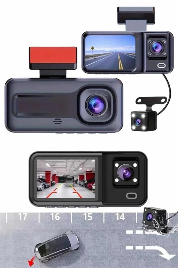 Mey İthalat® 1080p Sürüş Kaydedici 2 İnç Araç Araba Ön İç Arka DV