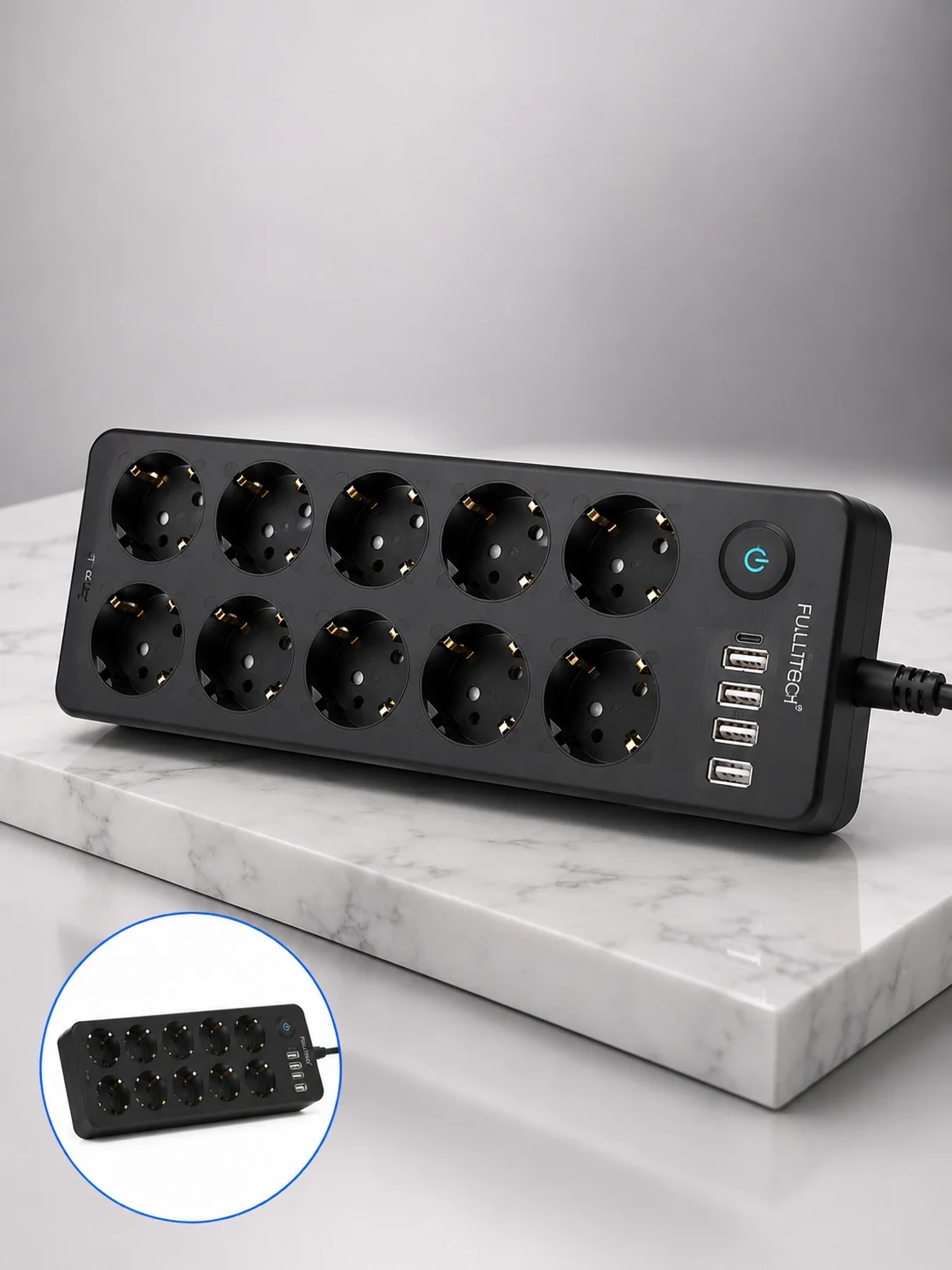 Mey İthalat® 10'lu Çoklu Priz USB ve Type-C Şarj Girişli Akım Kor