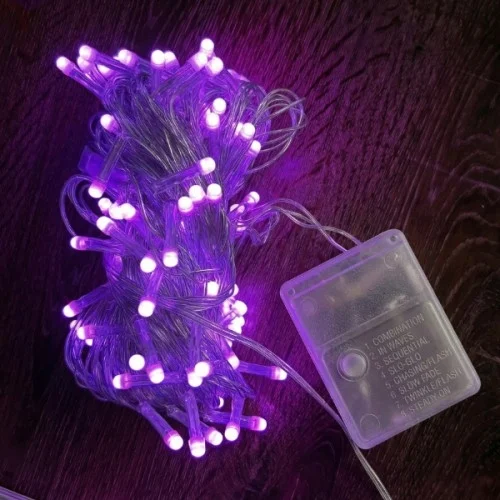 Mey İthalat® 10m 100 Led Damla Uçlu Pembe Işık Şeffaf Kablo