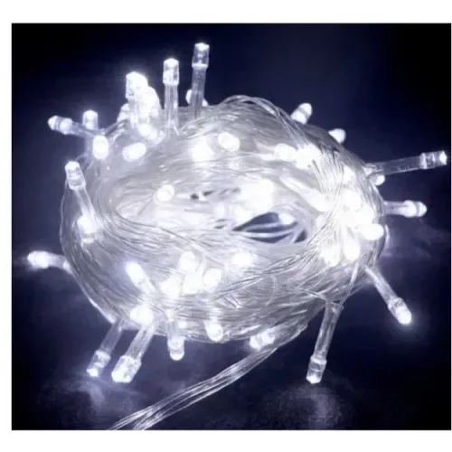 Mey İthalat® 10m 100 Led Boncuk Lamba Beyaz Işık Şeffaf Kablo
