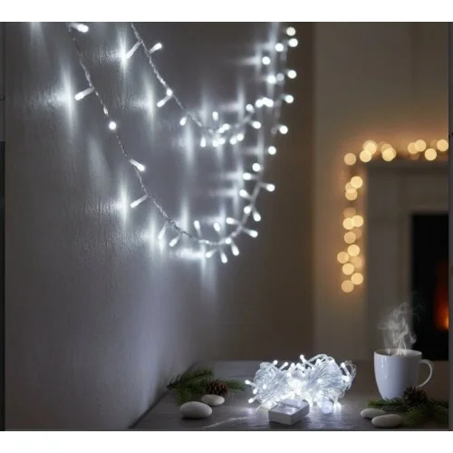 Mey İthalat® 10m 100 Led Damla Uçlu Beyaz Işık Şeffaf Kablo