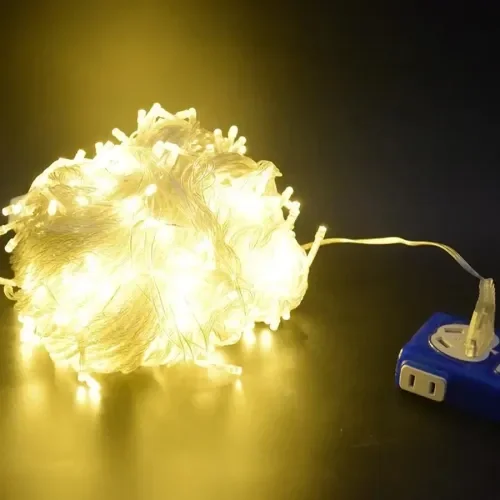 Mey İthalat® 10m 60 LED Pilli 2 Kademeli Gün Işığı Şeffaf Kablo